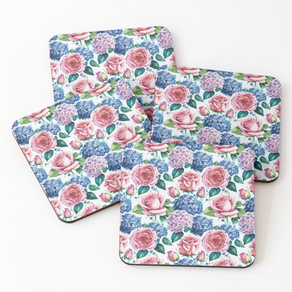 Item preview, Blue and Pink Hydrangeas and Roses designed and sold by Pattern_Haus.