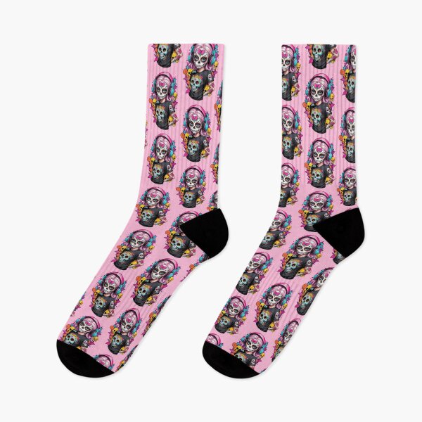 Item preview, Sugar Skull Girl with Pink Hair & Headphones designed and sold by A78-Designs.