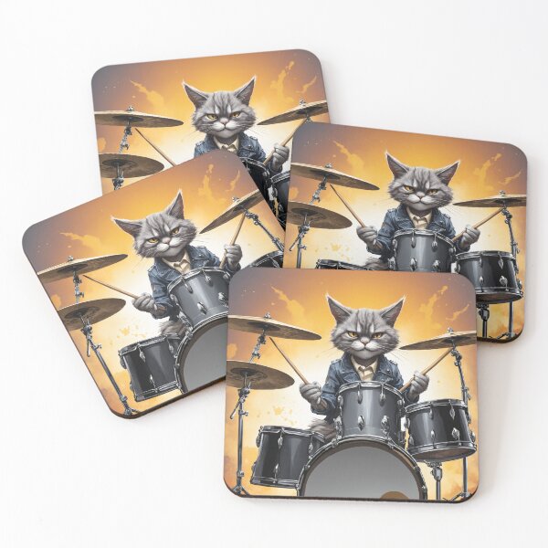 Item preview, Gray rock drummer cat designed and sold by Roland Mitterbauer.