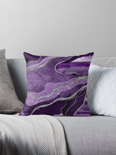 Purple Marble Agate Silver Glam 1 Photo of Glitter Only Not Reflective Pillow for Sale by anitabellajantz Redbubble