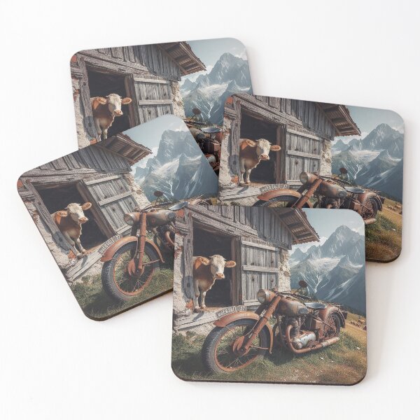 Item preview, Cow and motorcycle on the mountain pasture designed and sold by hhh-art.