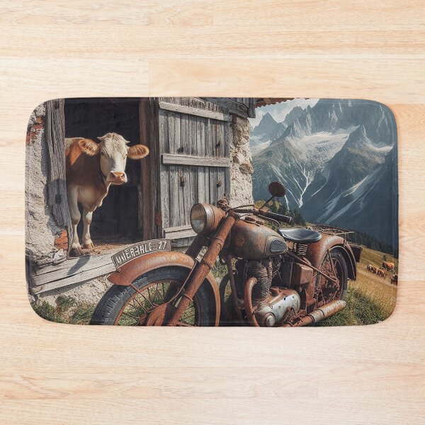 Item preview, Cow and motorcycle on the mountain pasture designed and sold by hhh-art.