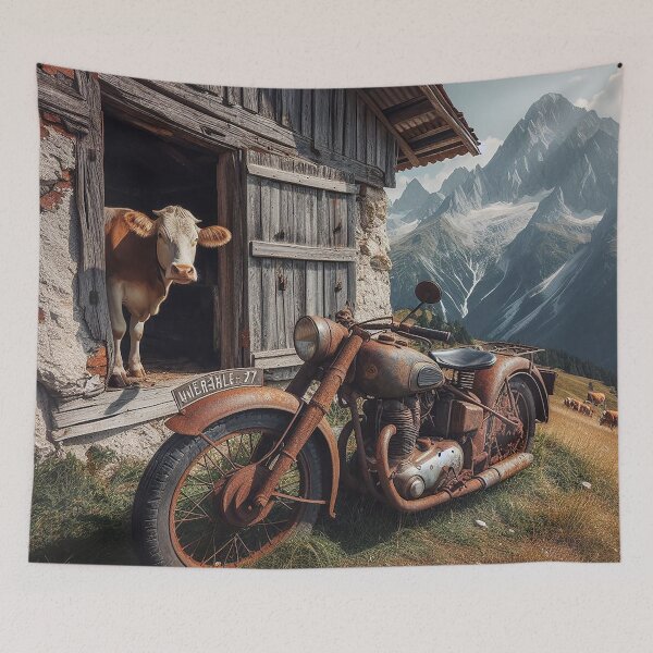 Item preview, Cow and motorcycle on the mountain pasture designed and sold by hhh-art.