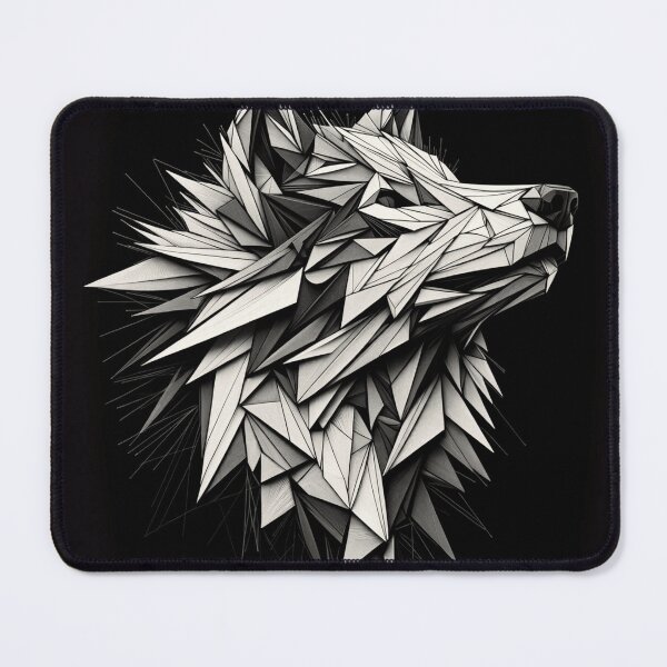 Item preview, A wolf head depicted in an abstract, three-dimensional low poly design in monochrome colors. designed and sold by NexusSales.