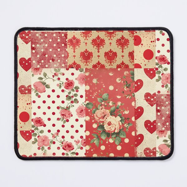Item preview, Cute Red Vintage Shabby Chic Patchwork Hearts Florals  designed and sold by Hevaweva.