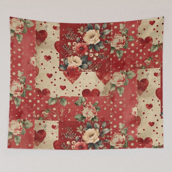 Item preview, Cute Red Vintage Shabby Chic Patchwork Hearts Florals  designed and sold by Hevaweva.