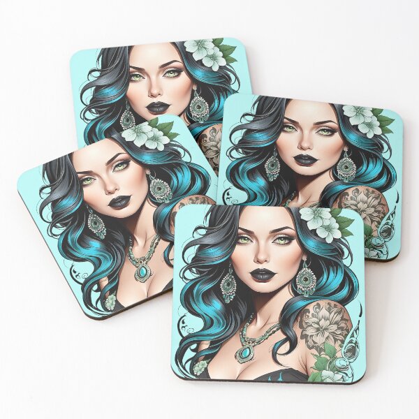 Item preview, Bohemian punk tattooed woman retro vintage floral design designed and sold by BorgSpareParts.