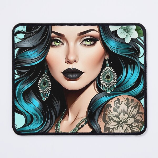 Item preview, Bohemian punk tattooed woman retro vintage floral design designed and sold by BorgSpareParts.