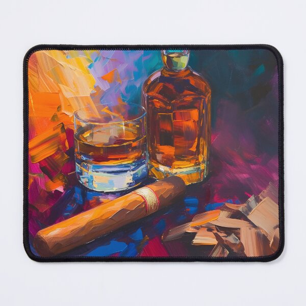 Item preview, Revelry in Strokes- A Symphony of Vibrant Whiskey and Cigar Celebration Generative AI designed and sold by OlfactoART Studio.