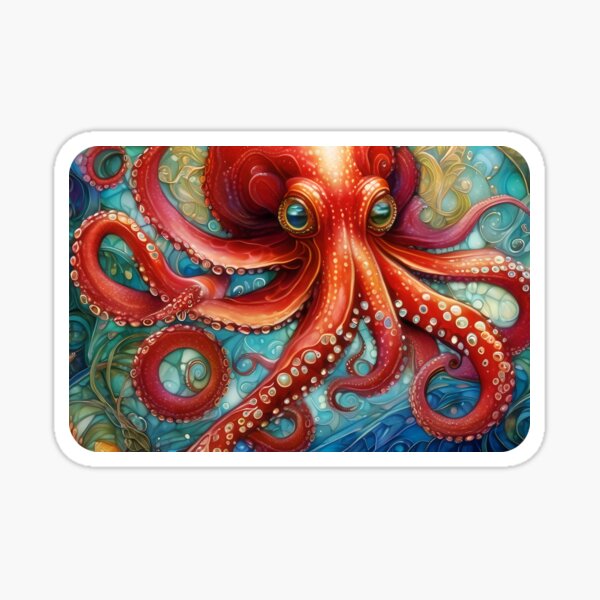 Vista previa del artículo con la obra «Red Octopus 3 viene hacia ti», diseñado y vendido por DesignsBuyGem.