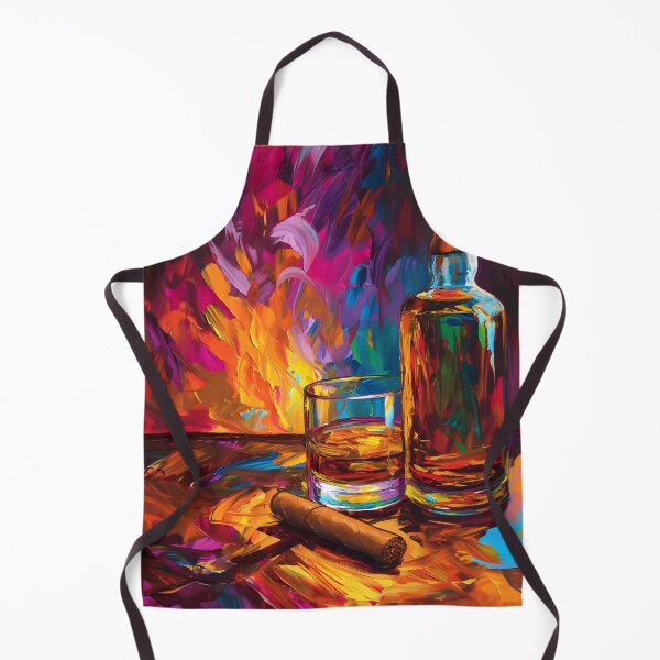 Aperçu de l'œuvre Bold Strokes and Spirits - Une célébration whisky-cigare en empâtement Generative AI créée et vendue par OlfactoART Studio.