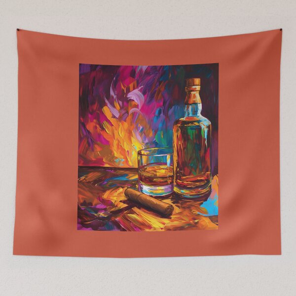 Item preview, Bold Strokes and Spirits- A Whiskey-Cigar Celebration in Impasto Generative AI designed and sold by OlfactoART Studio.