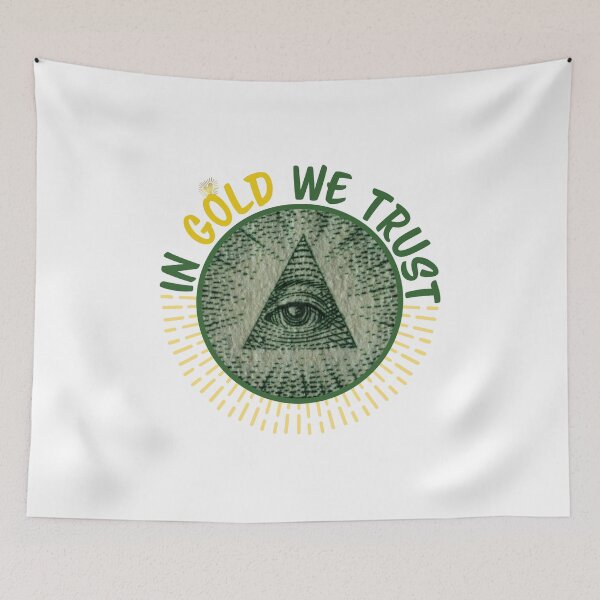 Artikelvorschau,  "In Gold vertrauen wir!" Meme Design zeigt uns, wie der strahlende Reiz von Gold in unserer Welt im Mittelpunkt steht. entworfen und verkauft von HEMRO.