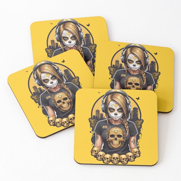 Item preview, Sugar Skull Girl in Black with Golden Skulls (Signature Series 4 of 5) designed and sold by A78-Designs.