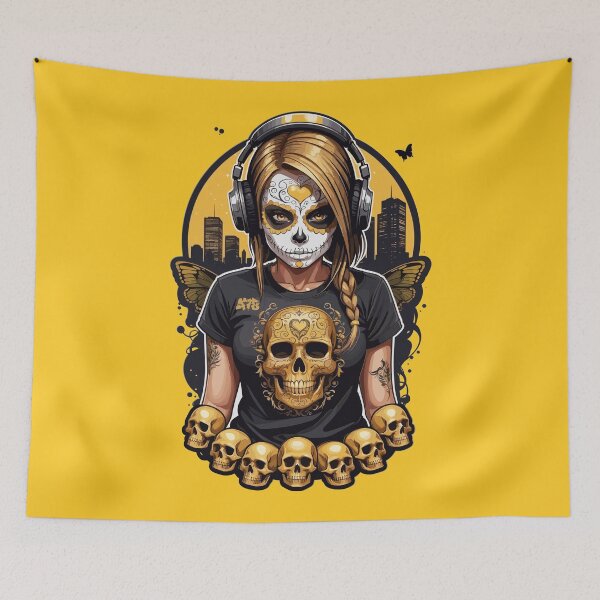 Item preview, Sugar Skull Girl in Black with Golden Skulls (Signature Series 4 of 5) designed and sold by A78-Designs.