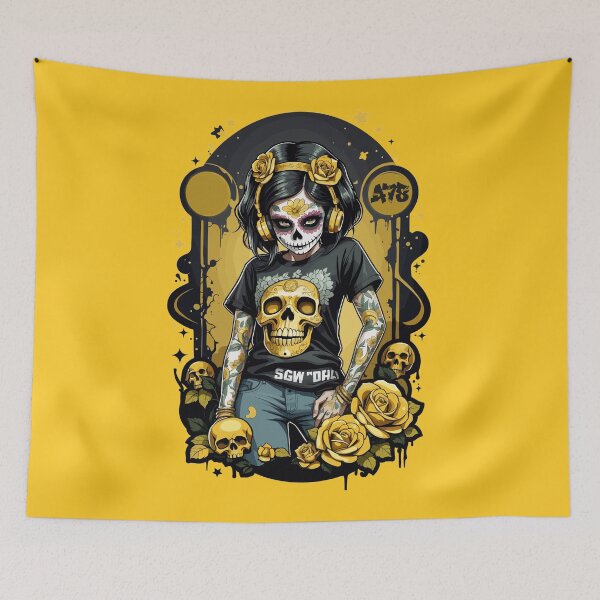 Item preview, Sugar Skull Girl in Black and Gold Frame designed and sold by A78-Designs.
