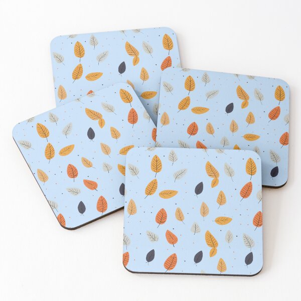 Item preview, Vibrant Autumn Leaves on light blue designed and sold by Rokoyo Prints.