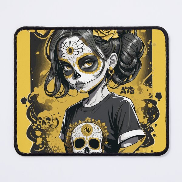 Item preview, Sugar Skull Girl in a Black T-Shirt with Gold Roses designed and sold by A78-Designs.