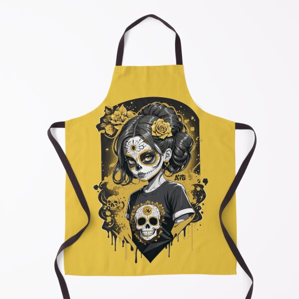 Item preview, Sugar Skull Girl in a Black T-Shirt with Gold Roses designed and sold by A78-Designs.