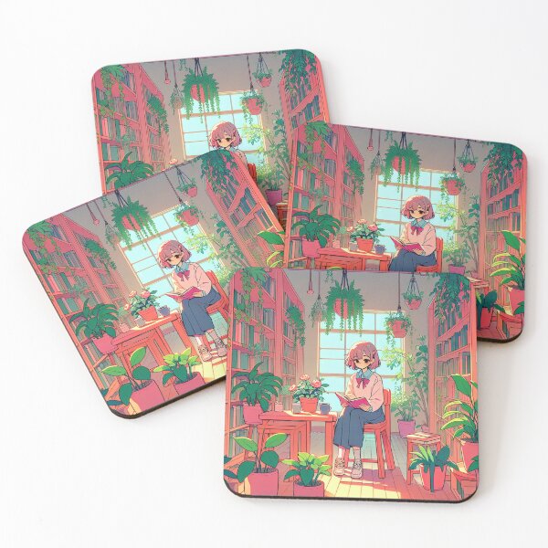 Item preview, Anime Girl Reading in a Library with Plants  designed and sold by retrorascal.