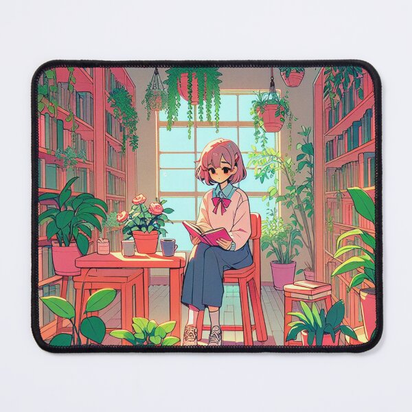Item preview, Anime Girl Reading in a Library with Plants  designed and sold by retrorascal.