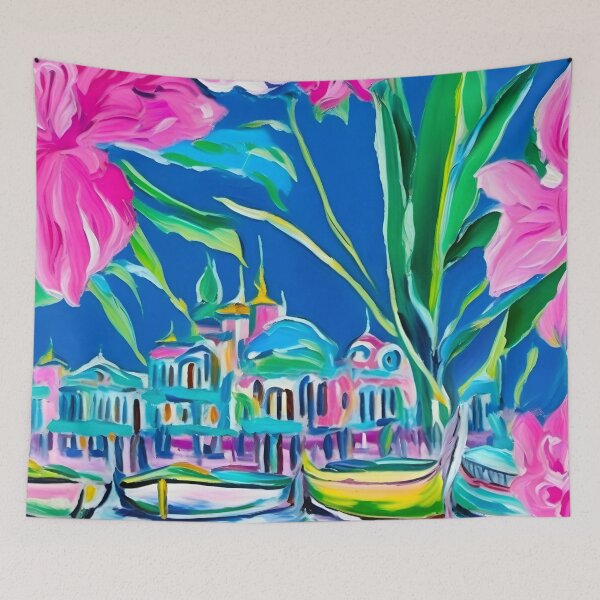 Item preview, Grandmillennial art, Venice at night, preppy painting designed and sold by SophieClimaArt.