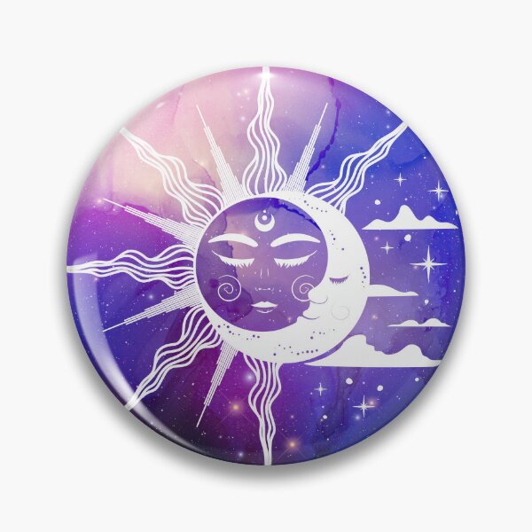 Item preview, Cosmic Aesthetic Sun and Moon in Blue and Pink Watercolor Sky designed and sold by Trish Dish.