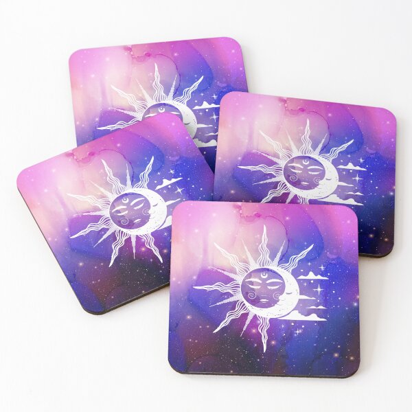 Item preview, Cosmic Aesthetic Sun and Moon in Blue and Pink Watercolor Sky designed and sold by Trish Dish.