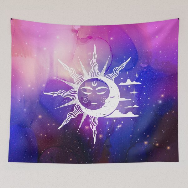 Item preview, Cosmic Aesthetic Sun and Moon in Blue and Pink Watercolor Sky designed and sold by Trish Dish.