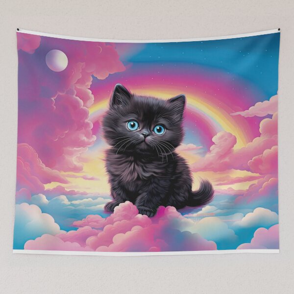 Item preview,  Whimsical Y2K Rainbow & Clouds Black Persian Kitten Collection: Magical Shirts, Stickers, and More! designed and sold by ChromaKins.