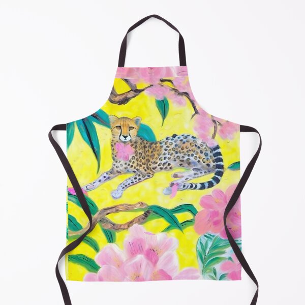 Artikelvorschau, Grandmillennial-Kunst, Gepard, Chinoiserie-Gläser und Kirschblüten auf Gelb entworfen und verkauft von SophieClimaArt.