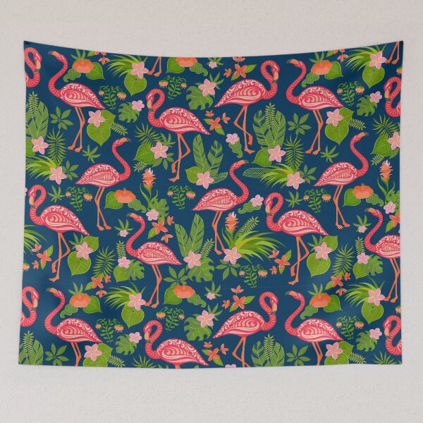 Aperçu de l'œuvre Motif décoratif sans couture avec flamant rose, fleurs tropicales et feuilles. créée et vendue par Skaska.