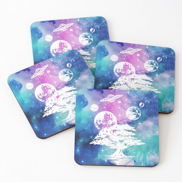 Item preview, Cosmic Aesthetic Tree and Planets in Blue and Pink Watercolor Sky designed and sold by Trish Dish.