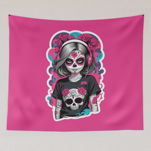 Item preview, Sugar Skull Girl with Pink and Blue Background designed and sold by A78-Designs.
