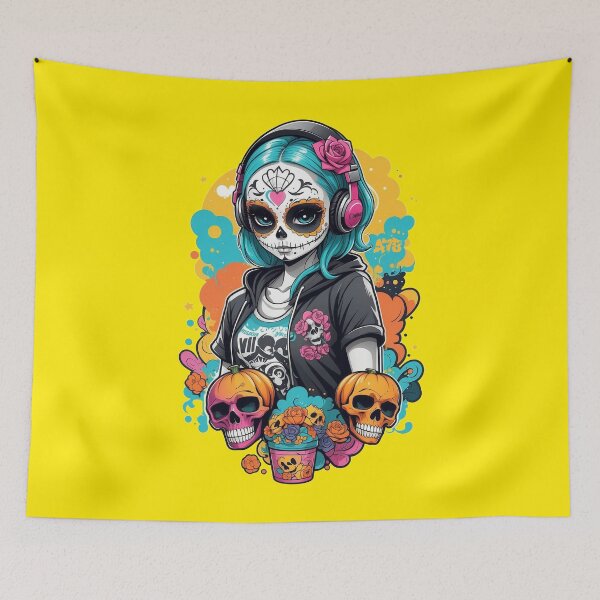 Item preview, Sugar Skull Girl with Orange Skulls designed and sold by A78-Designs.