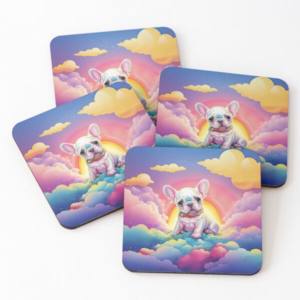 Item preview, Heavenly Companions: Y2K Rainbow White French Bulldog with Clouds Apparel and Accessories - Float into Whimsical Style! designed and sold by ChromaKins.