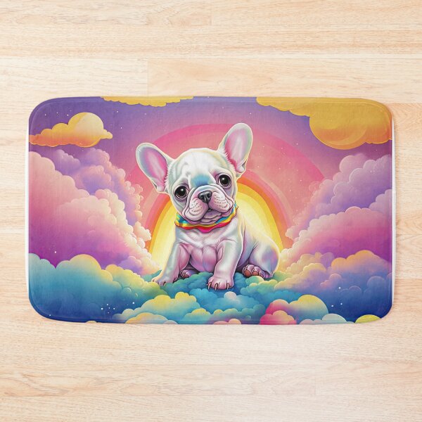 Item preview, Heavenly Companions: Y2K Rainbow White French Bulldog with Clouds Apparel and Accessories - Float into Whimsical Style! designed and sold by ChromaKins.