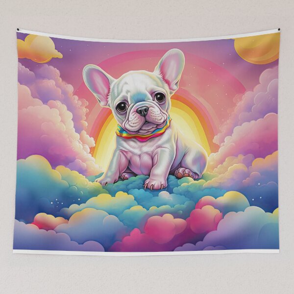Item preview, Heavenly Companions: Y2K Rainbow White French Bulldog with Clouds Apparel and Accessories - Float into Whimsical Style! designed and sold by ChromaKins.