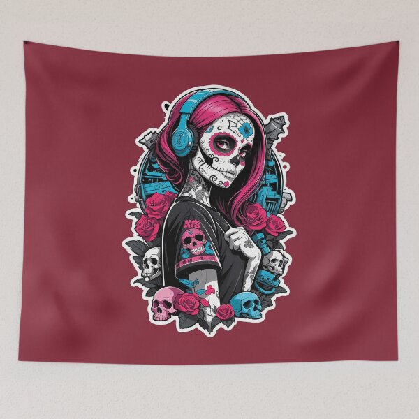 Item preview, Sugar Skull Girl with Red Hair and Skulls designed and sold by A78-Designs.
