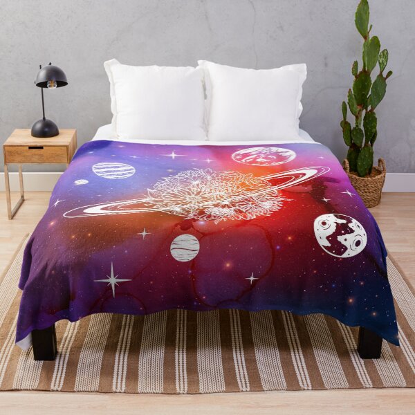 Item preview, Cosmic Flower Planet in Blue and Purple Watercolor Ink Sky designed and sold by Trish Dish.