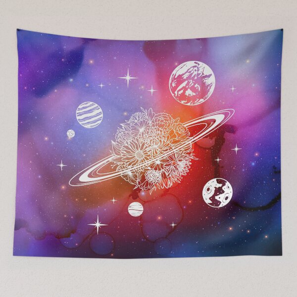 Item preview, Cosmic Flower Planet in Blue and Purple Watercolor Ink Sky designed and sold by Trish Dish.