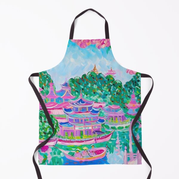 Artikelvorschau, Grandmillennial-Kunst, adrette Chinoiserie-Pagodenlandschaft entworfen und verkauft von SophieClimaArt.