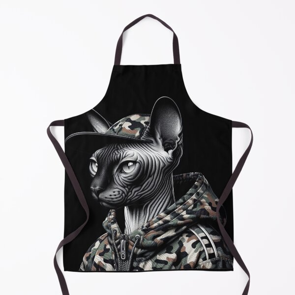 Item preview, Urban Cats #26 - Black & White Sphynx Cat wearing an urban camo windbreaker designed and sold by elektronen.