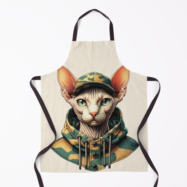 Item preview, Urban Cats #29 - Champagne Sphynx Cat wearing an urban camo windbreaker designed and sold by elektronen.