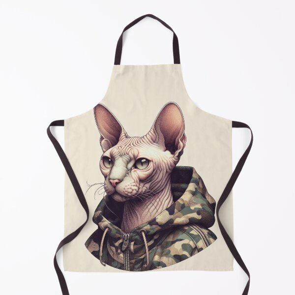 Item preview, Urban Cats #31 - Champagne Sphynx Cat wearing an urban camo windbreaker designed and sold by elektronen.