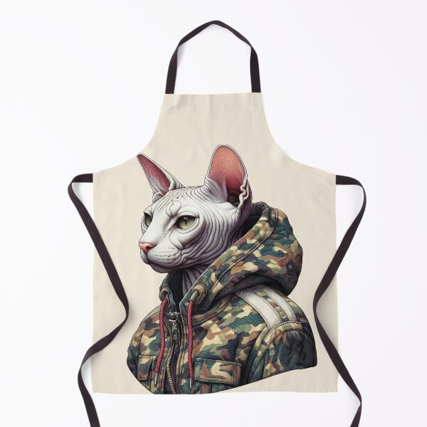 Item preview, Urban Cats #33 - White Sphynx Cat wearing an urban camo windbreaker designed and sold by elektronen.