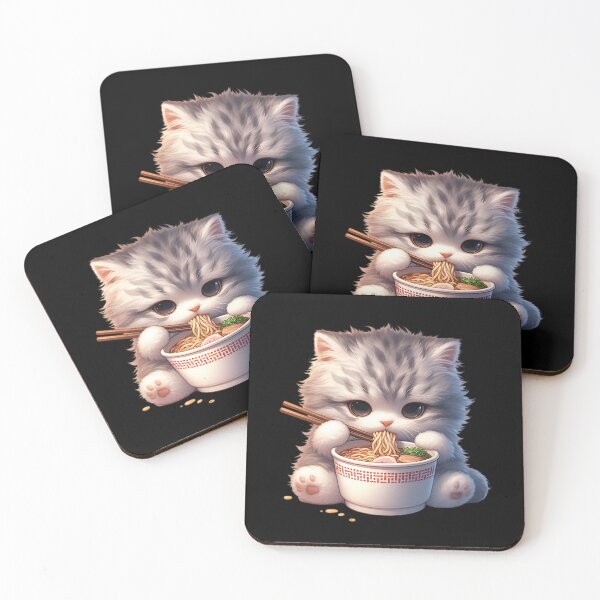 Item preview, Kawaii Kitten Eating Ramen 4 designed and sold by Totally4Ryo.