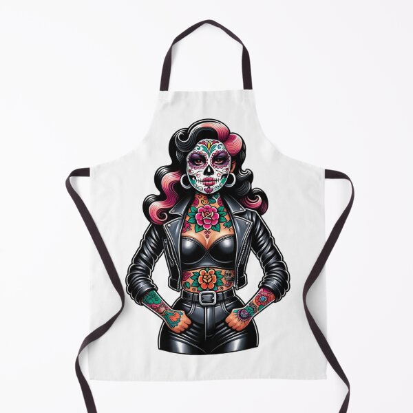Item preview, Woman in Sugarskull Makeup and Leather Jacket designed and sold by PinUpPizzazz.