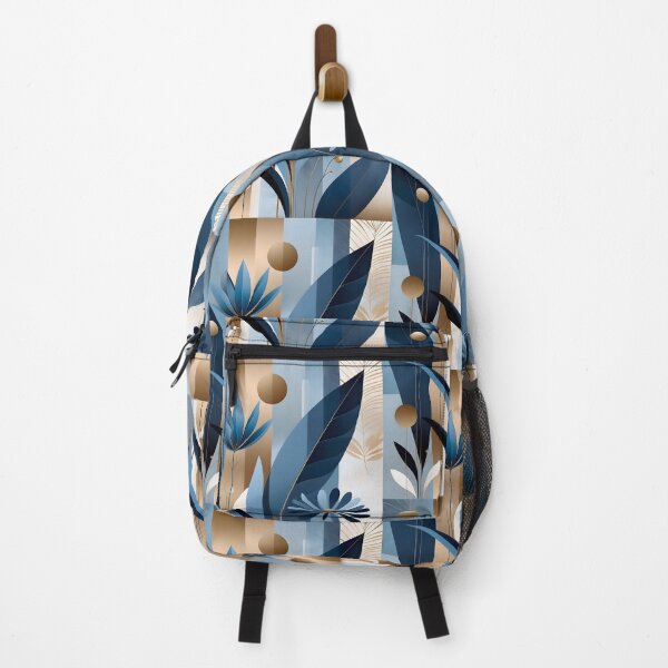 Item preview, Mid Century Botanical Retro Geometric Leaves Florals Icy Blue, Gold designed and sold by Prints and Lifestyle.