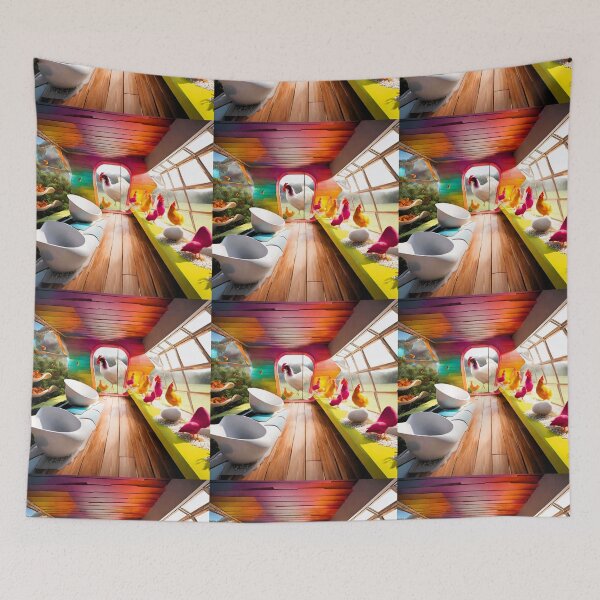 Item preview, futuristic chicken coop with beautiful and colorful poultry designed and sold by janjacbu.